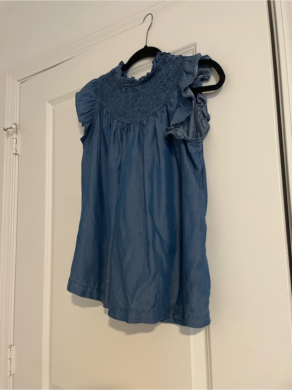 crown & ivy Blue Smocked Ruffle Sleeve Blouse